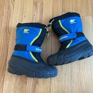 Sorel Flurry Snow Boots Blue Yellow Black Youth Size 1